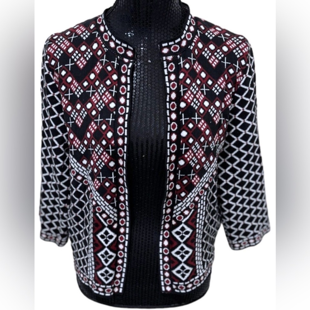 Atmosphere Womens Cardigan Sweater Blk/Red/White XL